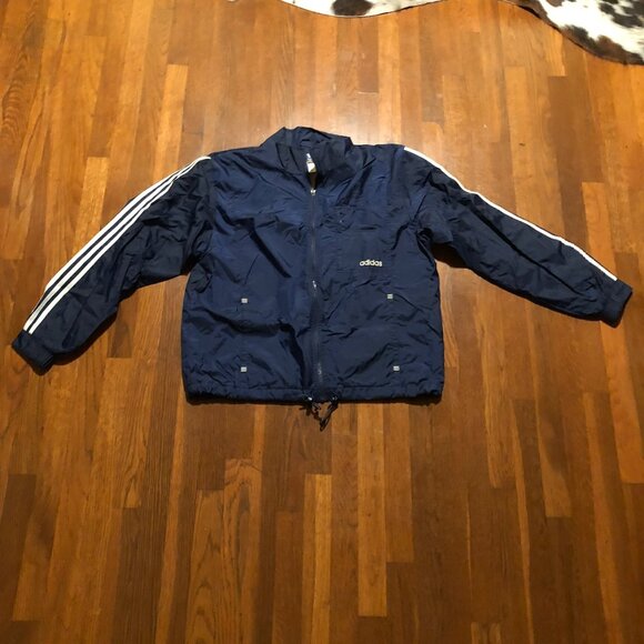 Vintage Adidas Navy Windbreaker Jacket Size M – Classic 3-Stripe Style - Picture 1 of 6